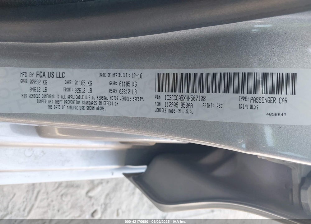 2017 CHRYSLER 200 VIN: 1C3CCCABXHN507108