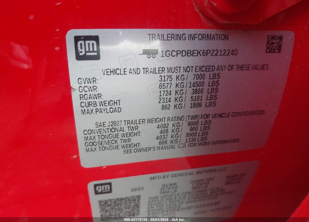 2023 CHEVROLET SILVERADO 1500 VIN: 1GCPDBEK6PZ212240