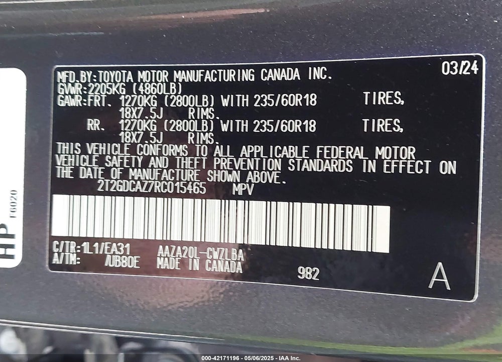 2024 LEXUS NX 250 PREMIUM VIN: 2T2GDCAZ7RC015465