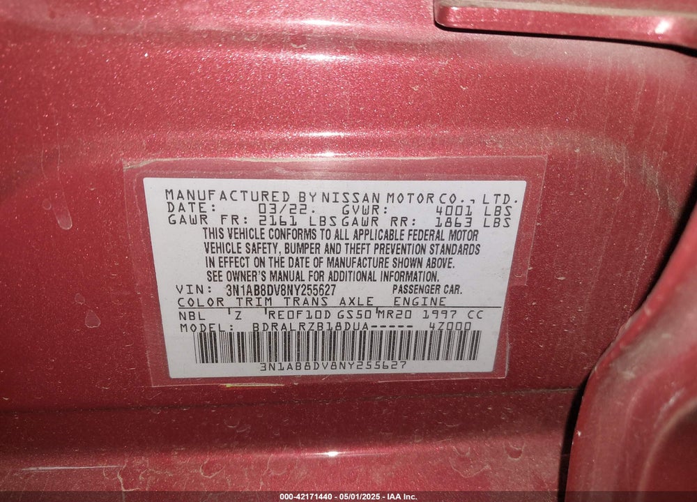 2022 NISSAN SENTRA SR XTRONIC CVT VIN: 3N1AB8DV8NY255627
