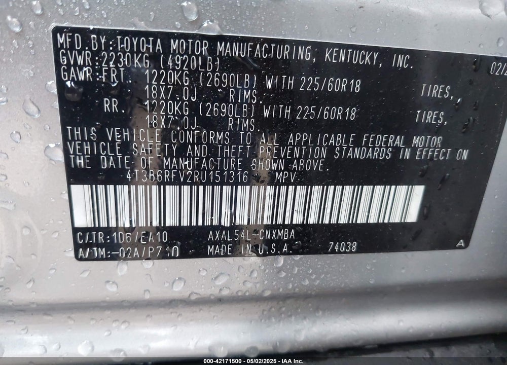 2024 TOYOTA RAV4 VIN: 4T3B6RFV2RU151316