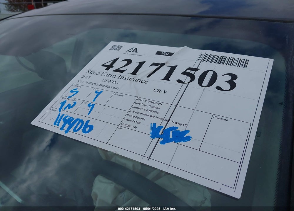 2017 HONDA CR-V VIN: 2HKRW2H84HH657667