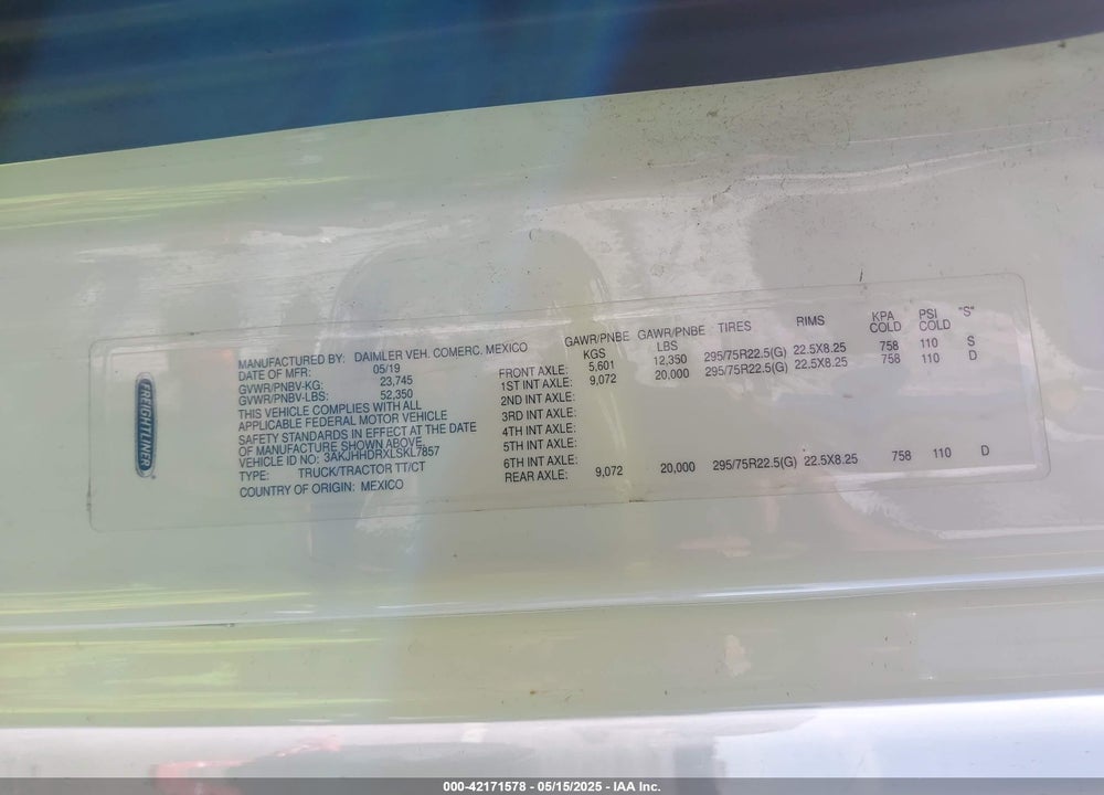 2020 FREIGHTLINER NEW CASCADIA 126 VIN: 3AKJHHDRXLSKL7857