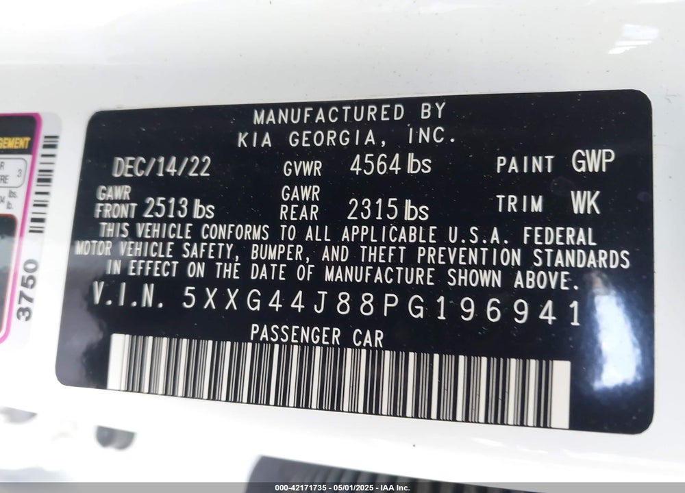 2023 KIA K5 VIN: 5XXG44J88PG196941