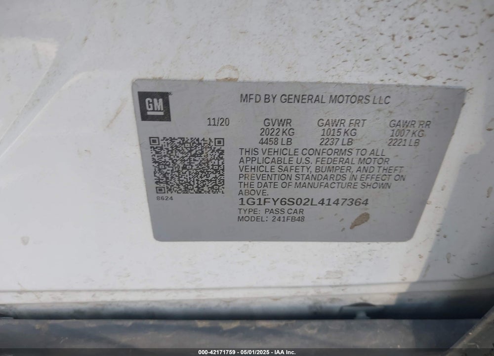2020 CHEVROLET BOLT EV FWD LT VIN: 1G1FY6S02L4147364