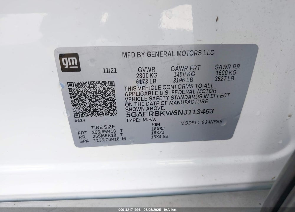 2022 BUICK ENCLAVE VIN: 5GAERBKW6NJ113463