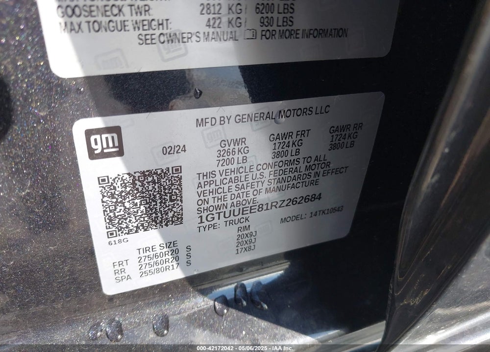 2024 GMC SIERRA 1500 VIN: 1GTUUEE81RZ262684