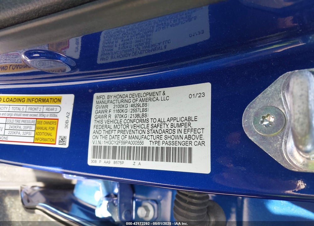 2023 HONDA ACCORD HYBRID SPORT VIN: 1HGCY2F59PA000556