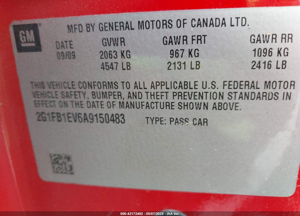 2010 CHEVROLET CAMARO VIN: 2G1FB1EV6A9150483