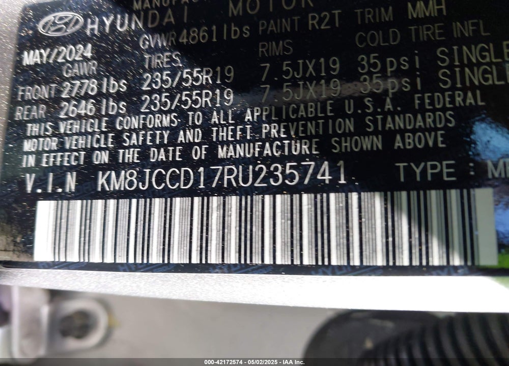 2024 HYUNDAI TUCSON HYBRID SEL CONVENIENCE VIN: KM8JCCD17RU235741