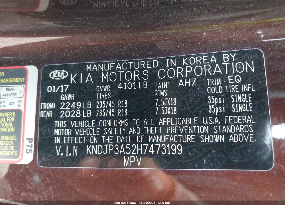 2017 KIA SOUL VIN: KNDJP3A52H7473199