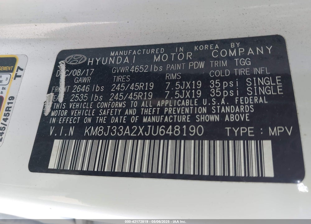 2018 HYUNDAI TUCSON VALUE VIN: KM8J33A2XJU648190