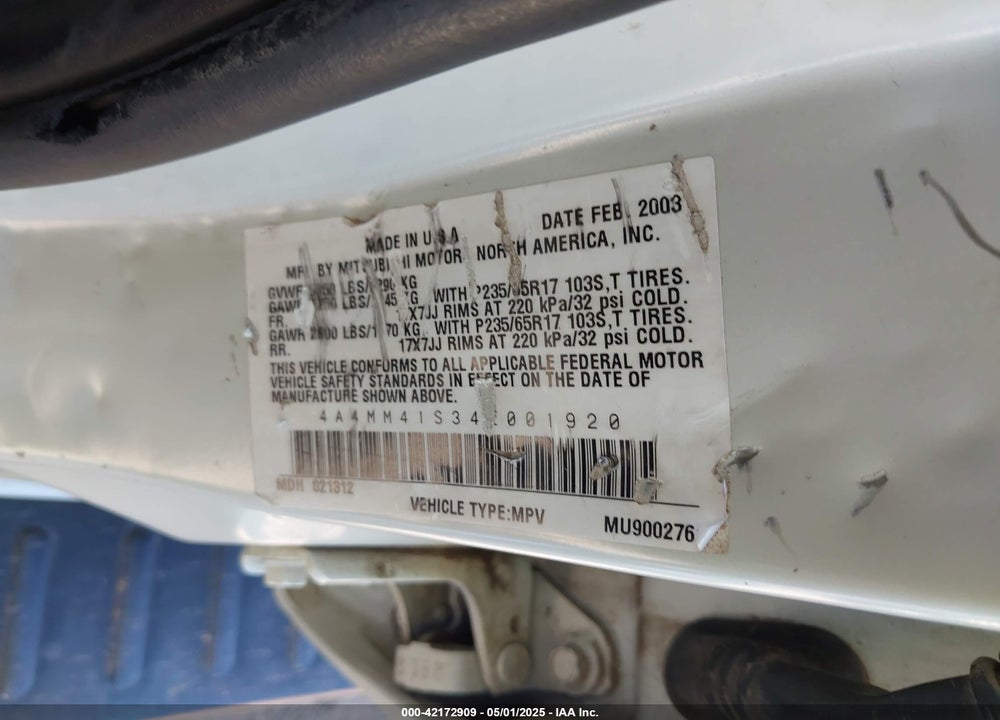 2004 MITSUBISHI ENDEAVOR VIN: 4A4MM41S34E001920