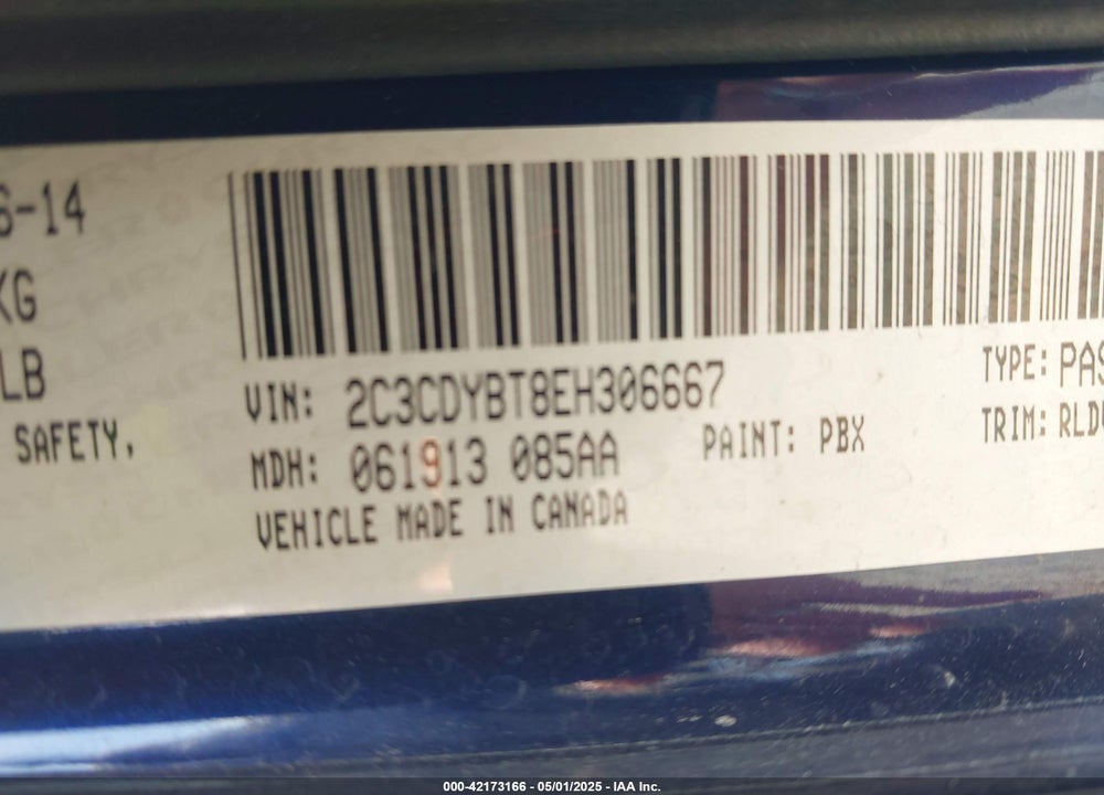 2014 DODGE CHALLENGER VIN: 2C3CDYBT8EH306667