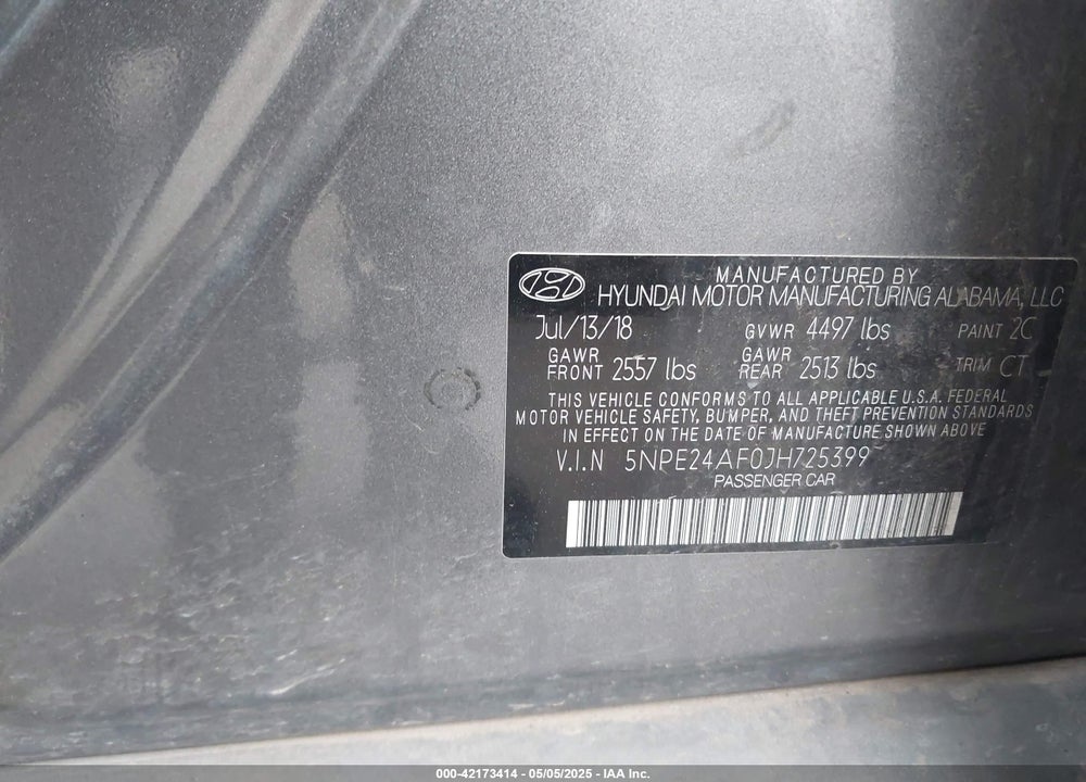 2018 HYUNDAI SONATA SE VIN: 5NPE24AF0JH725399