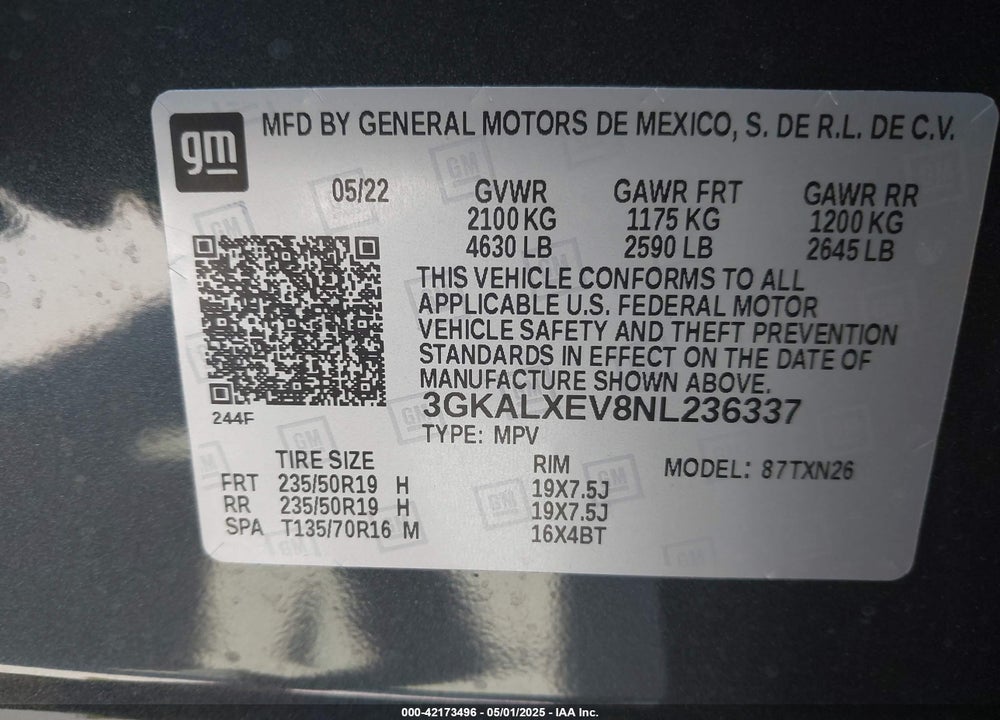 2022 GMC TERRAIN VIN: 3GKALXEV8NL236337