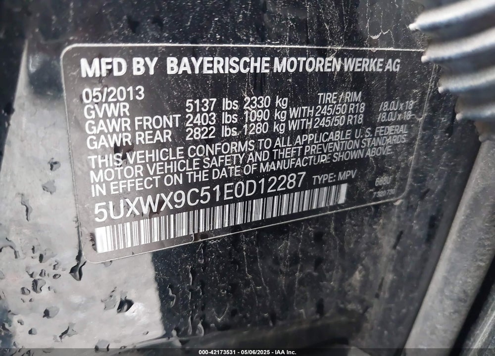 2014 BMW X3 XDRIVE28I VIN: 5UXWX9C51E0D12287
