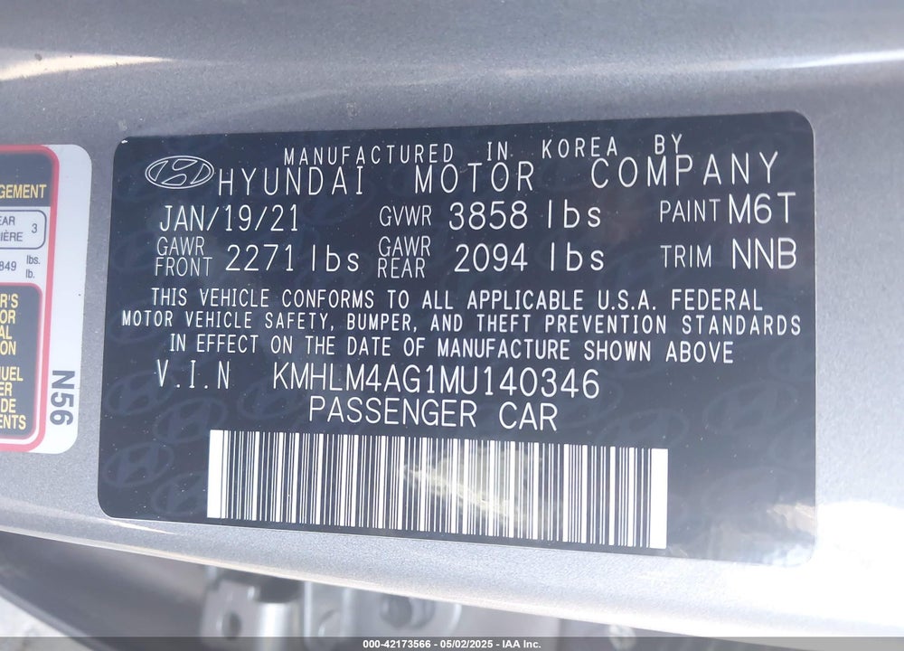 2021 HYUNDAI ELANTRA SEL VIN: KMHLM4AG1MU140346