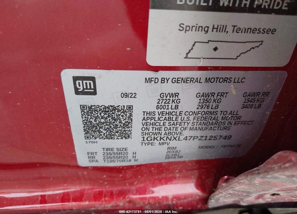 2023 GMC ACADIA VIN: 1GKKNXL47PZ125749