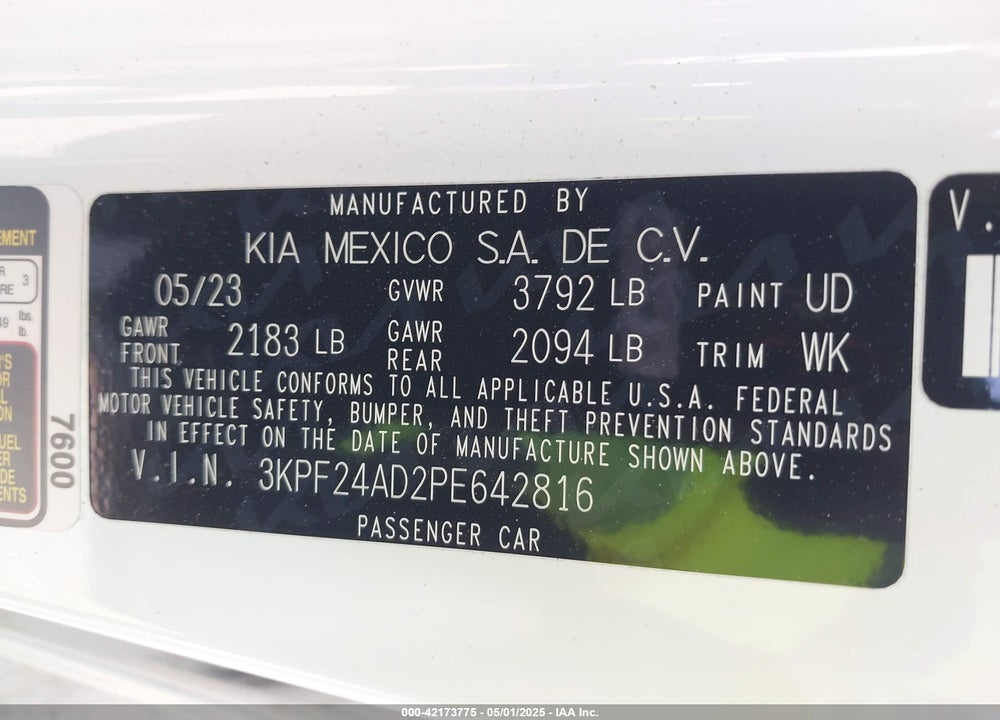 2023 KIA FORTE LX VIN: 3KPF24AD2PE642816