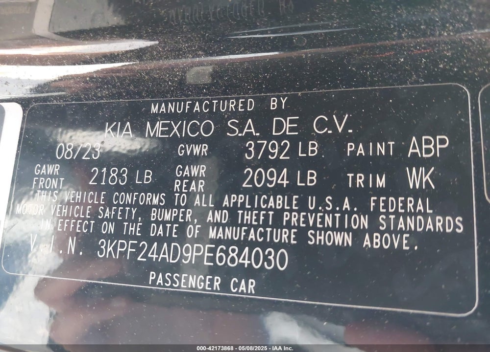2023 KIA FORTE LXS VIN: 3KPF24AD9PE684030