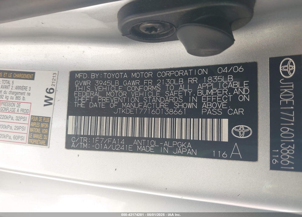 2006 SCION TC VIN: JTKDE177160138661