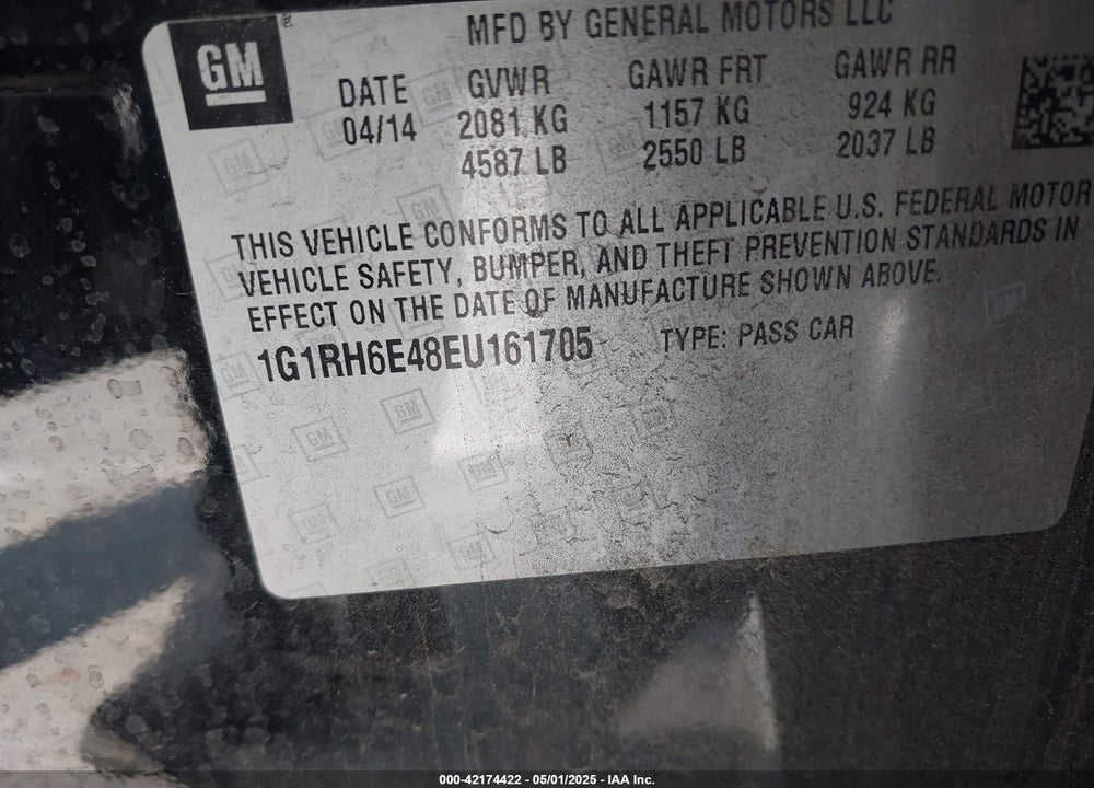 2014 CHEVROLET VOLT VIN: 1G1RH6E48EU161705