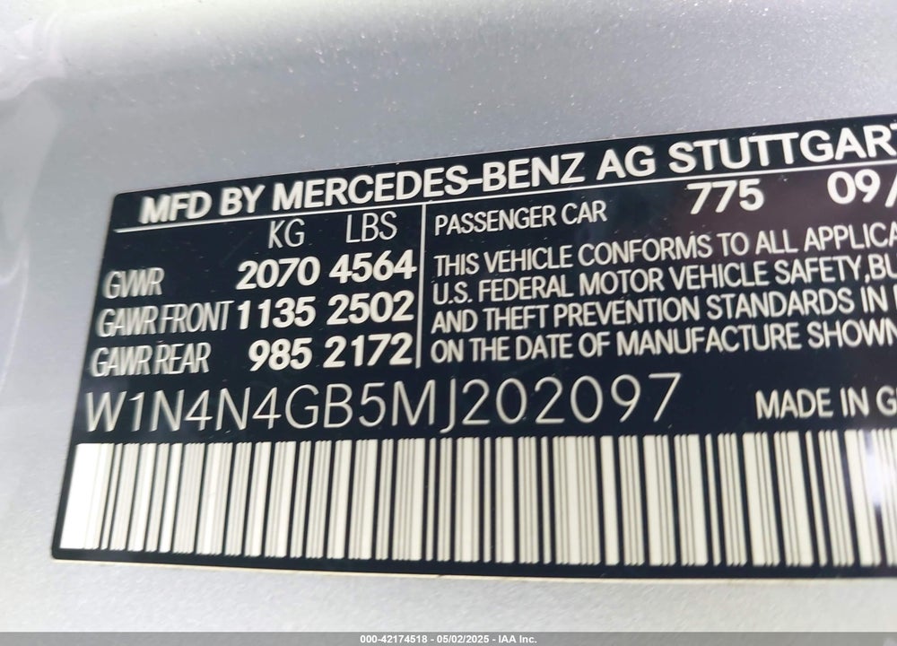 2021 MERCEDES-BENZ GLA 250 VIN: W1N4N4GB5MJ202097