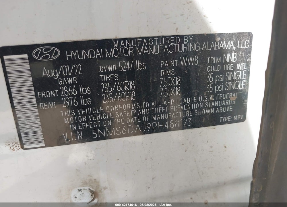 2023 HYUNDAI SANTA FE XRT VIN: 5NMS6DAJ9PH488123