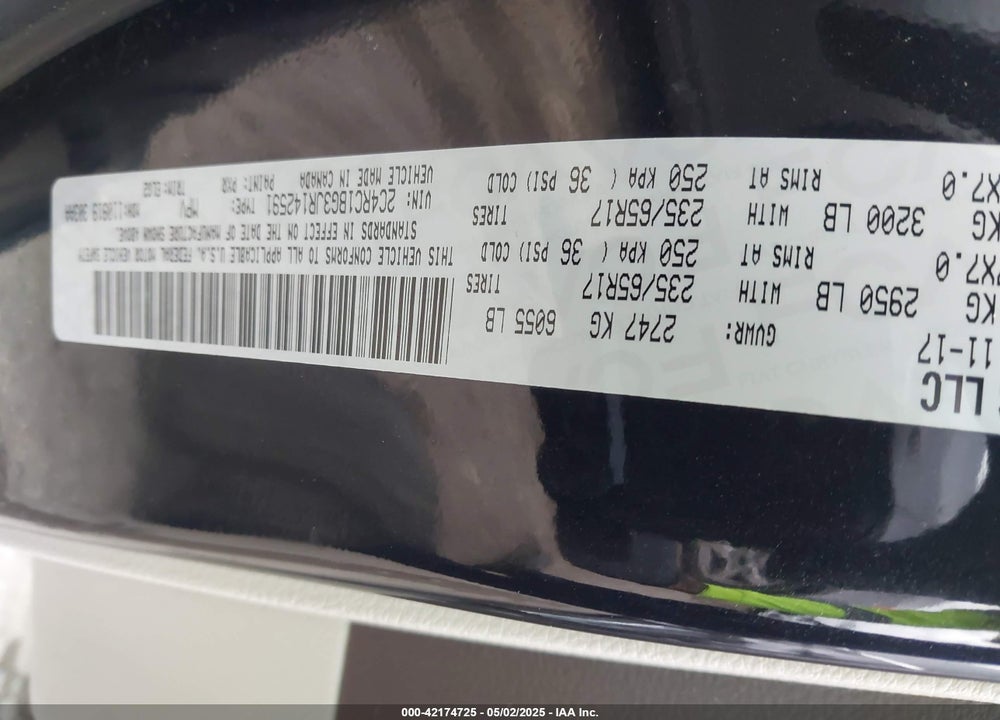 2018 CHRYSLER PACIFICA VIN: 2C4RC1BG3JR142591