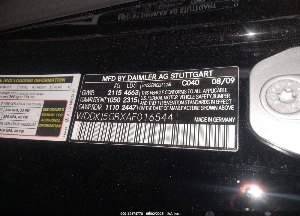 2010 MERCEDES-BENZ E VIN: WDDKJ5GBXAF016544