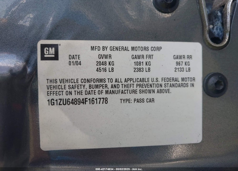 2004 CHEVROLET MALIBU MAXX LT VIN: 1G1ZU64894F161778