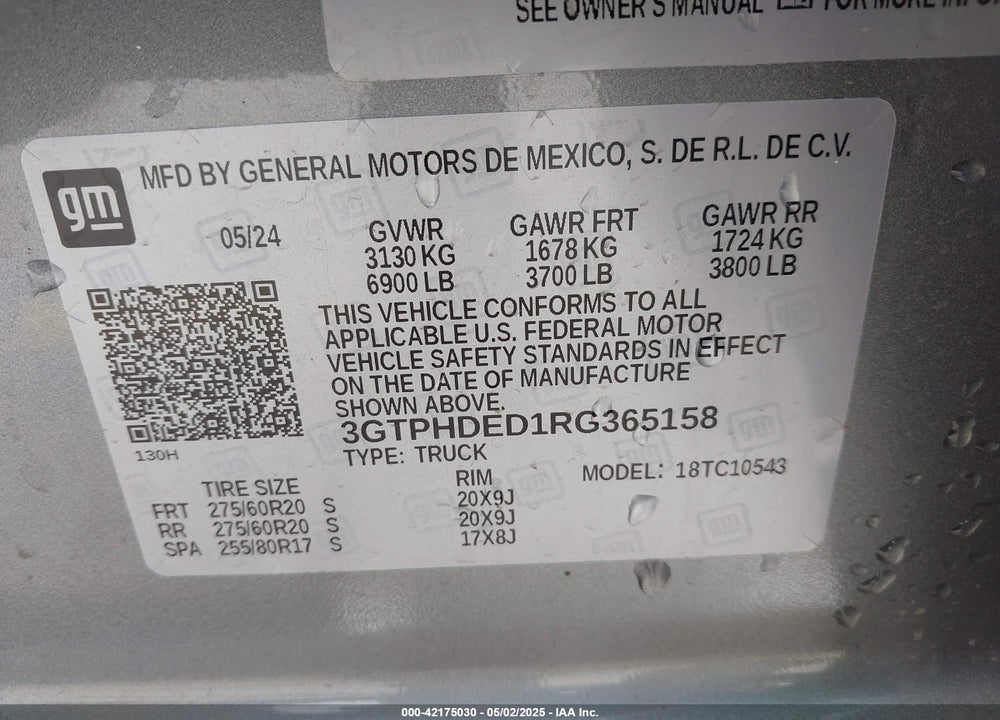 2024 GMC SIERRA VIN: 3GTPHDED1RG365158