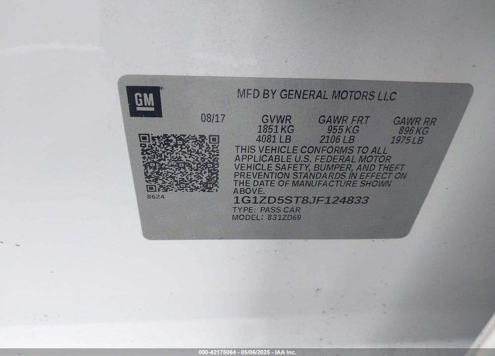 2018 CHEVROLET MALIBU VIN: 1G1ZD5ST8JF124833