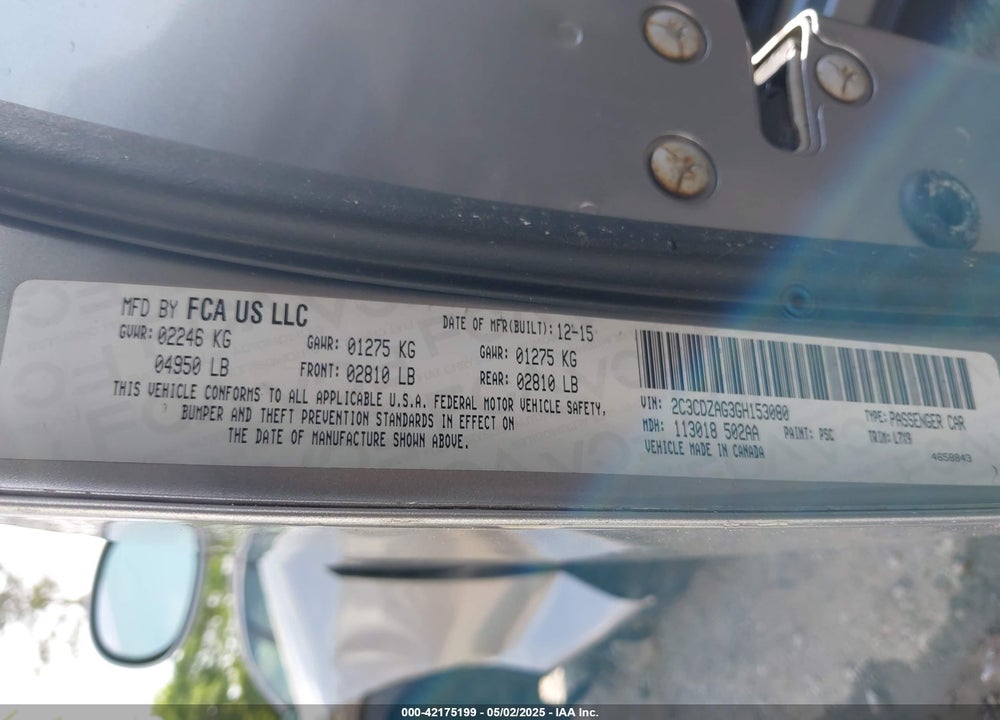2016 DODGE CHALLENGER SXT VIN: 2C3CDZAG3GH153080