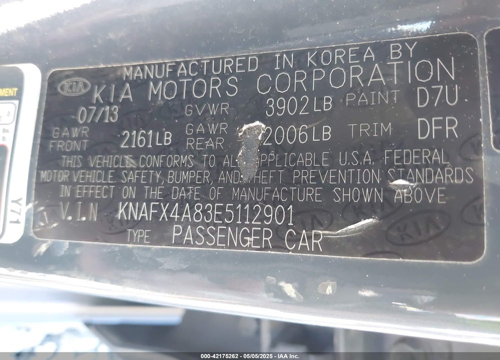 2014 KIA FORTE VIN: KNAFX4A83E5112901