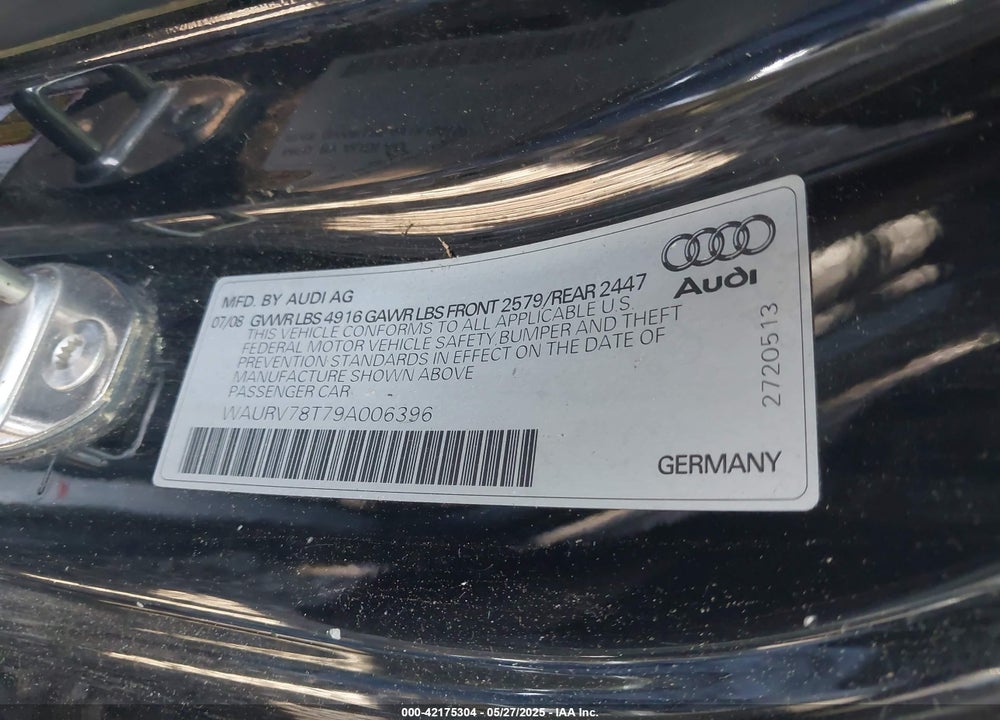 2009 AUDI S5 VIN: WAURV78T79A006396