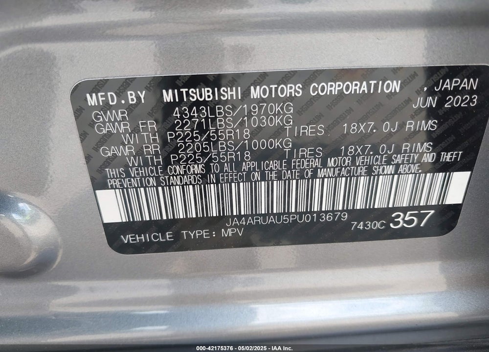 2023 MITSUBISHI OUTLANDER SPORT VIN: JA4ARUAU5PU013679