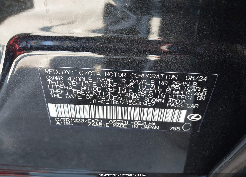 2024 LEXUS IS VIN: JTHGZ1B27R5080467