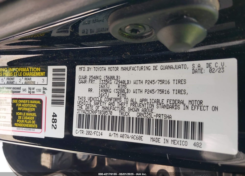2023 TOYOTA TACOMA SR5 V6 VIN: 3TYAZ5CNXPT030570