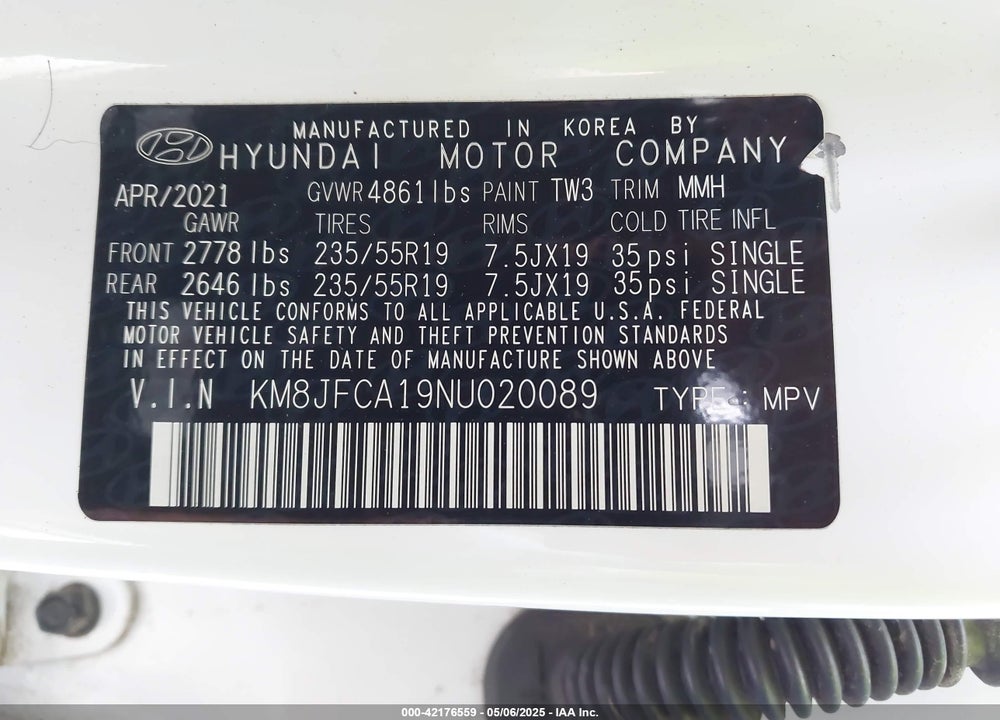2022 HYUNDAI TUCSON VIN: KM8JFCA19NU020089