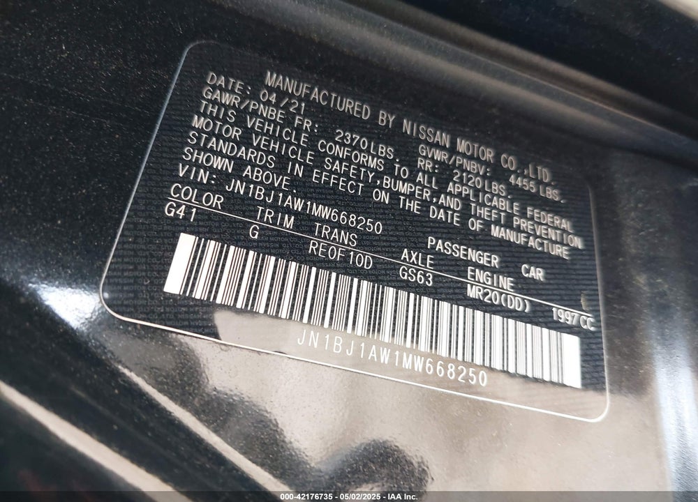 2021 NISSAN ROGUE SPORT VIN: JN1BJ1AW1MW668250