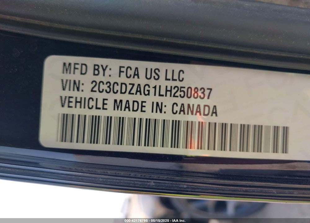 2020 DODGE CHALLENGER VIN: 2C3CDZAG1LH250837