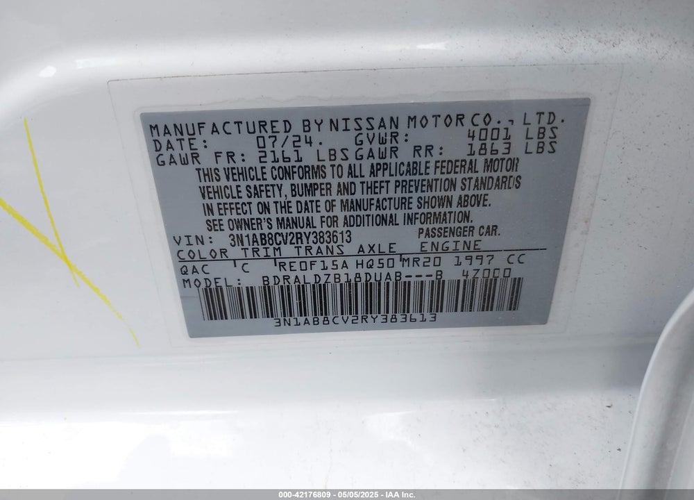 2024 NISSAN SENTRA SV XTRONIC CVT VIN: 3N1AB8CV2RY383613