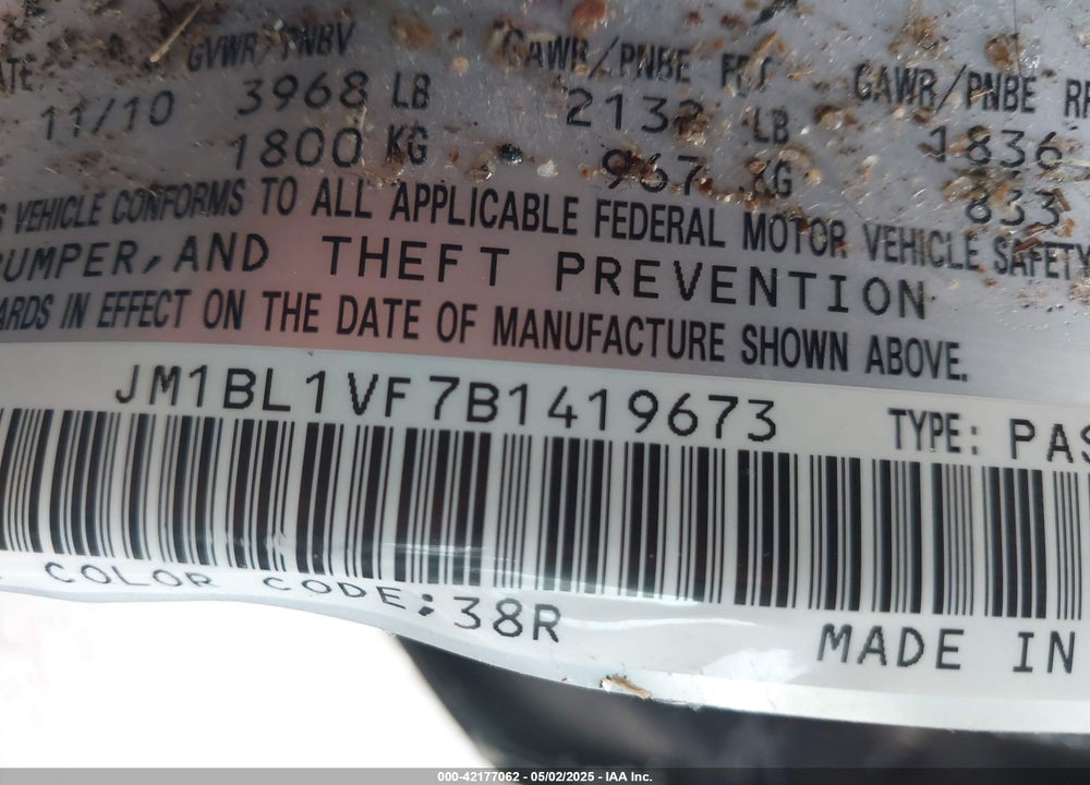 2011 MAZDA 3 I TOURING VIN: JM1BL1VF7B1419673
