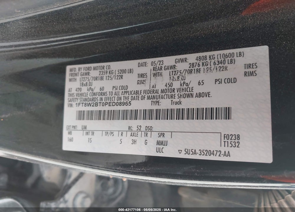2023 FORD F-250 XL VIN: 1FT8W2BT0PED08965