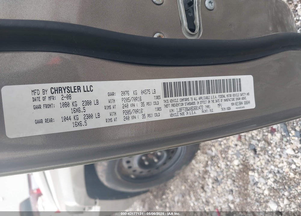 2008 JEEP PATRIOT VIN: 1J8FF28WX8D681472