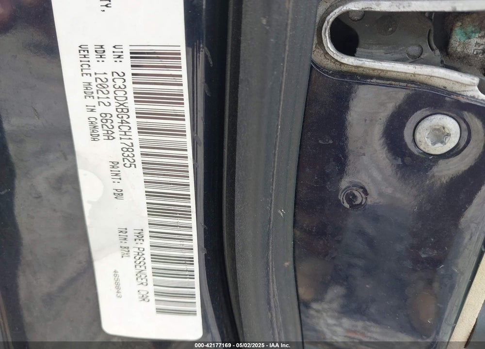2012 DODGE CHARGER VIN: 2C3CDXBG4CH178325