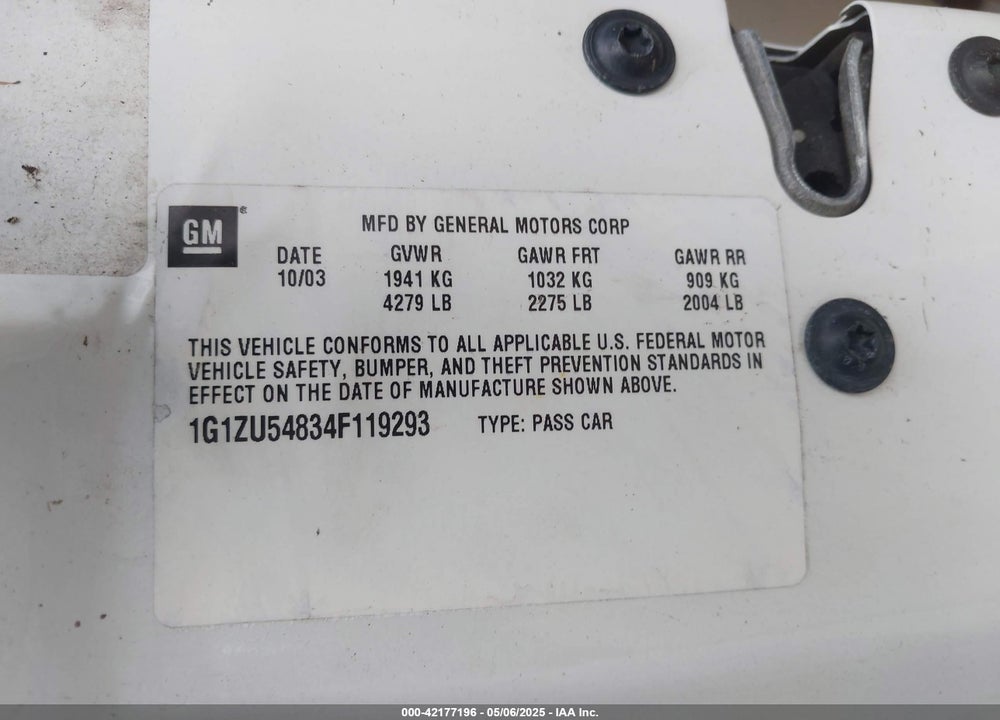 2004 CHEVROLET MALIBU LT VIN: 1G1ZU54834F119293