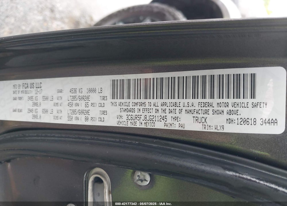 2018 RAM 2500 VIN: 3C6UR5FJ8JG211245